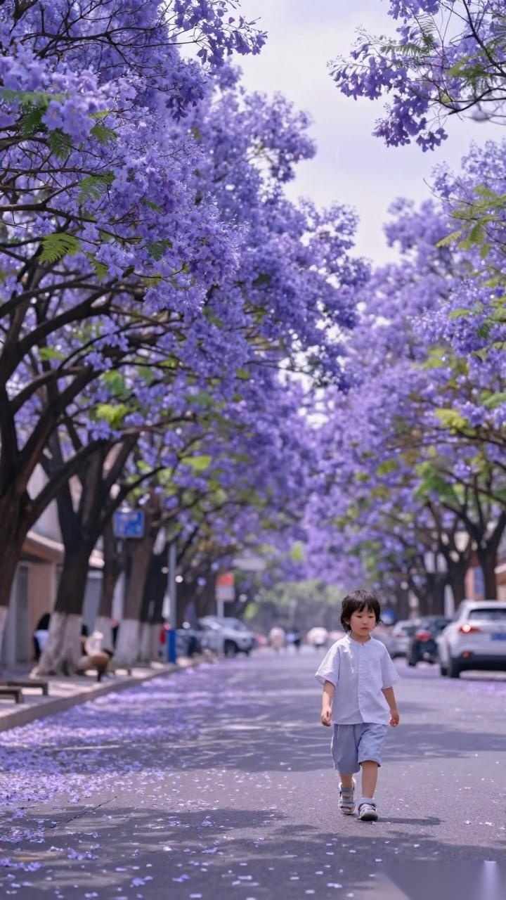 西昌蓝花楹花期赏花攻略：童鞋穿搭指南，带孩子拍出紫色浪漫
